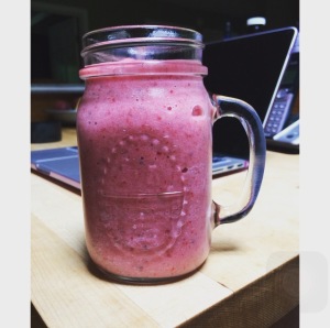 I've also been experimenting with smoothies. This is a strawberry banana smoothie with almond milk and chia seeds!